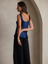 [Bleu Foncé] SilkSilky-FR Sleeveless Top À Fines Brides 004