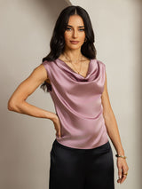 [Mauve Pâle] SilkSilky-FR Cap Sleeve Cowl Neck Femme T-Shirt 001