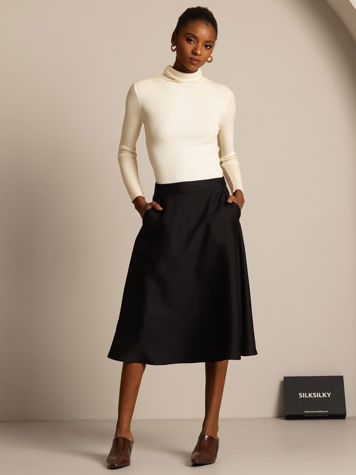 [Noir] SilkSilky-FR 32Momme Soie Skirt 005,