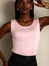 [Rose] SilkSilky-FR Sans manches Col Rond Femme T-Shirt 003