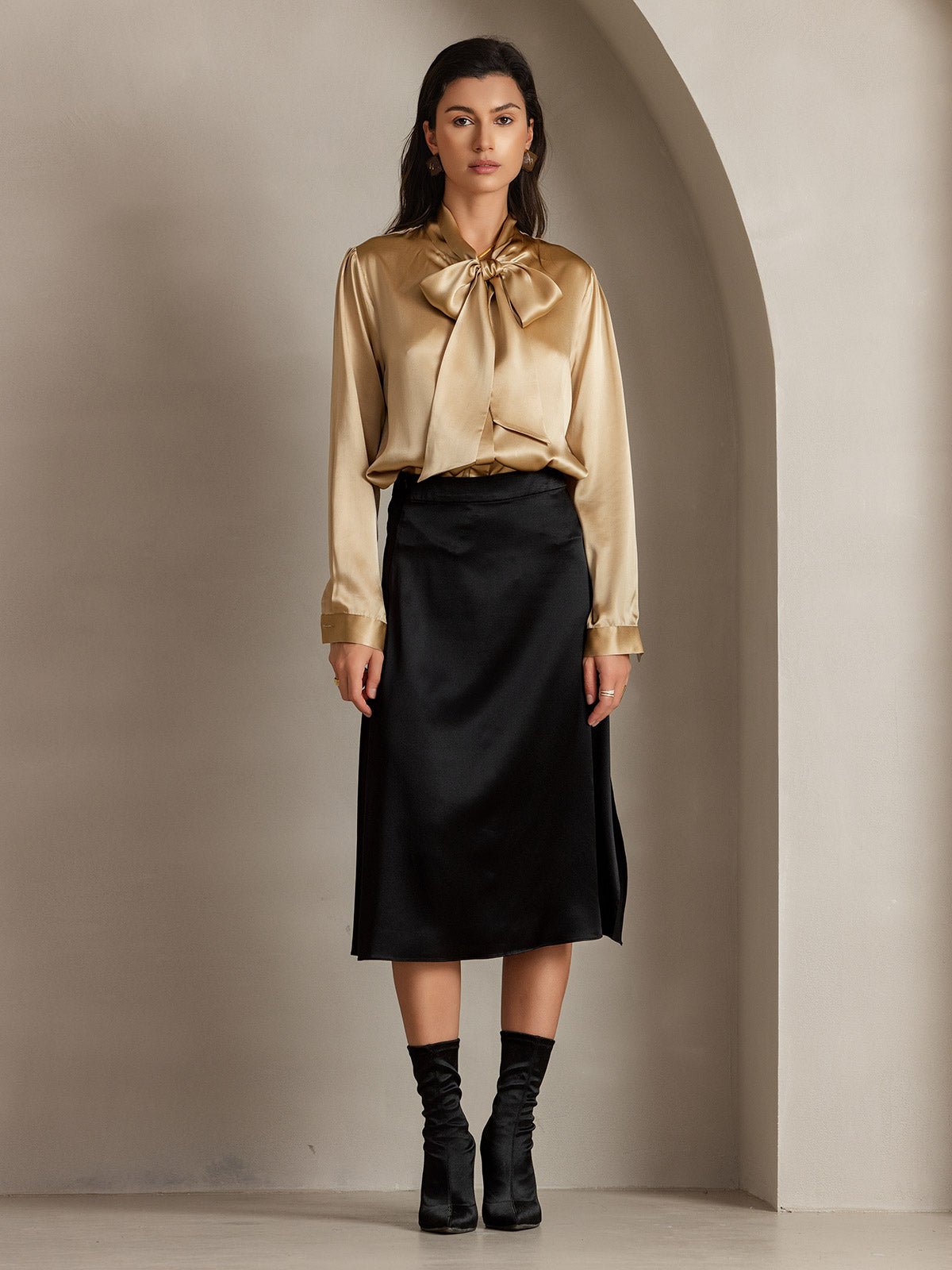 [Noir] SilkSilky-FR 19Momme Soie Skirt 003