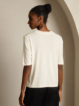 [Beige] SilkSilky-FR Half Sleeve Crew Neck Femme T-Shirt 002