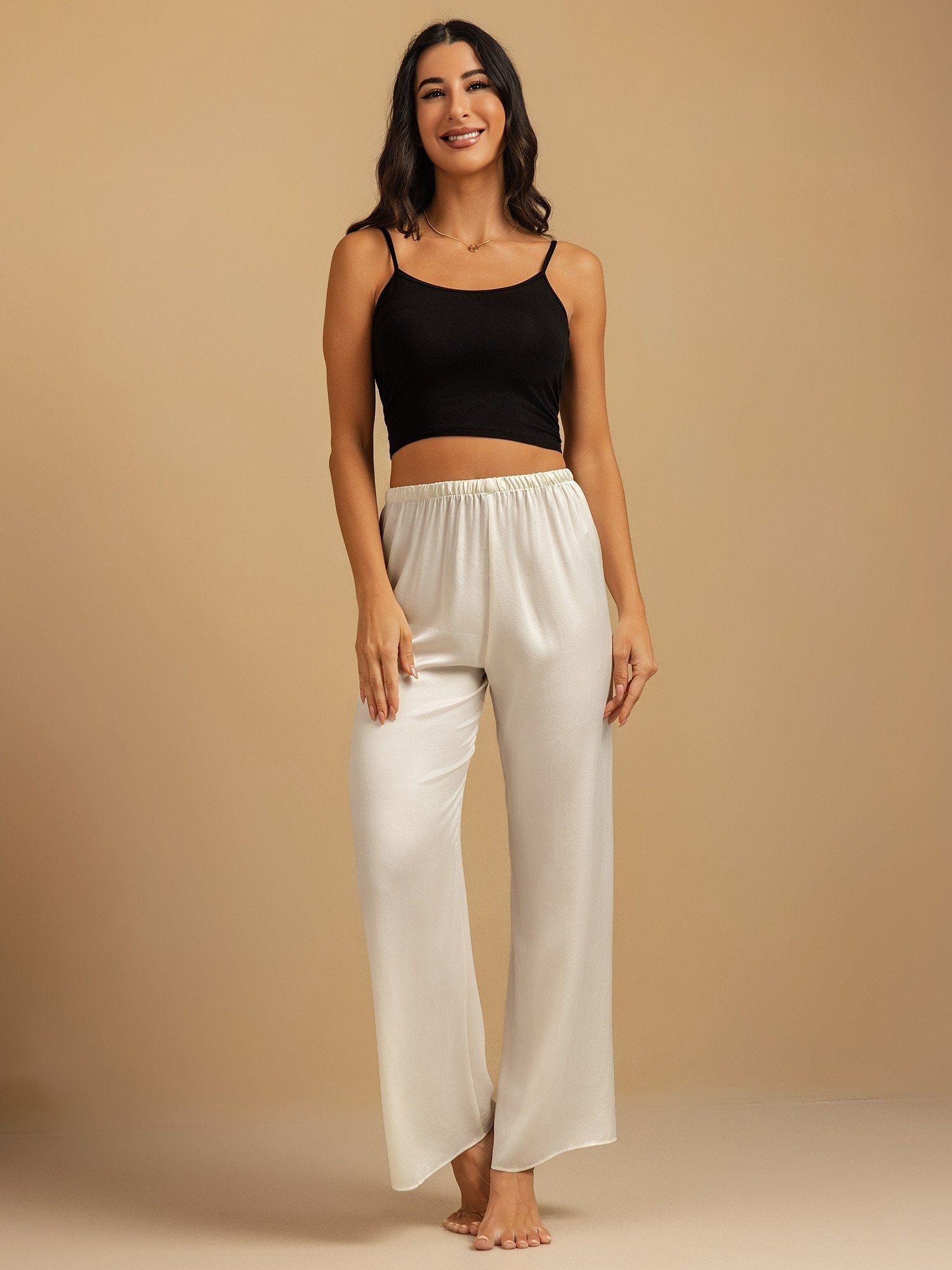 [Blanc] SilkSilky-FR 19Momme Soie Womens Sleep Bottoms 006,