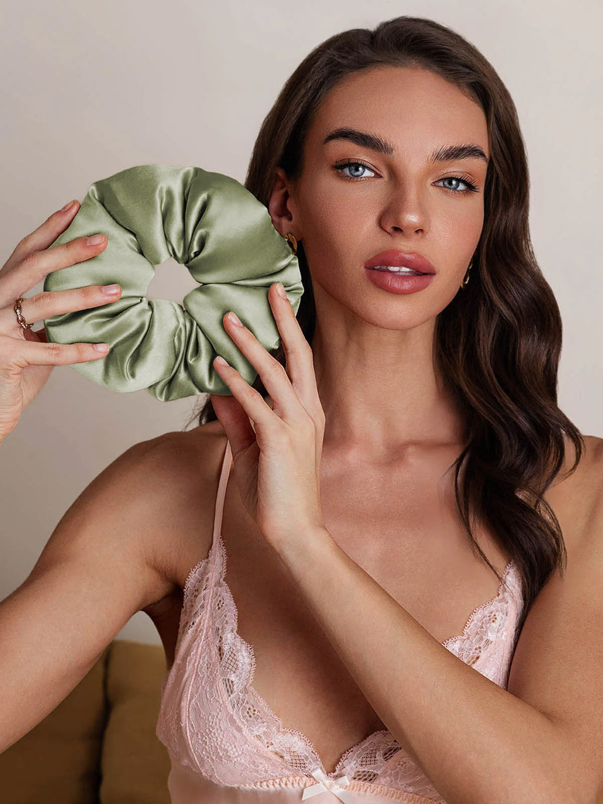 [Vert Clair] SilkSilky-FR Soie Scrunchie 002