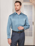 SilkSilky FR Soie Manches longues Col Chemise Homme Chemise BleuAcier 005