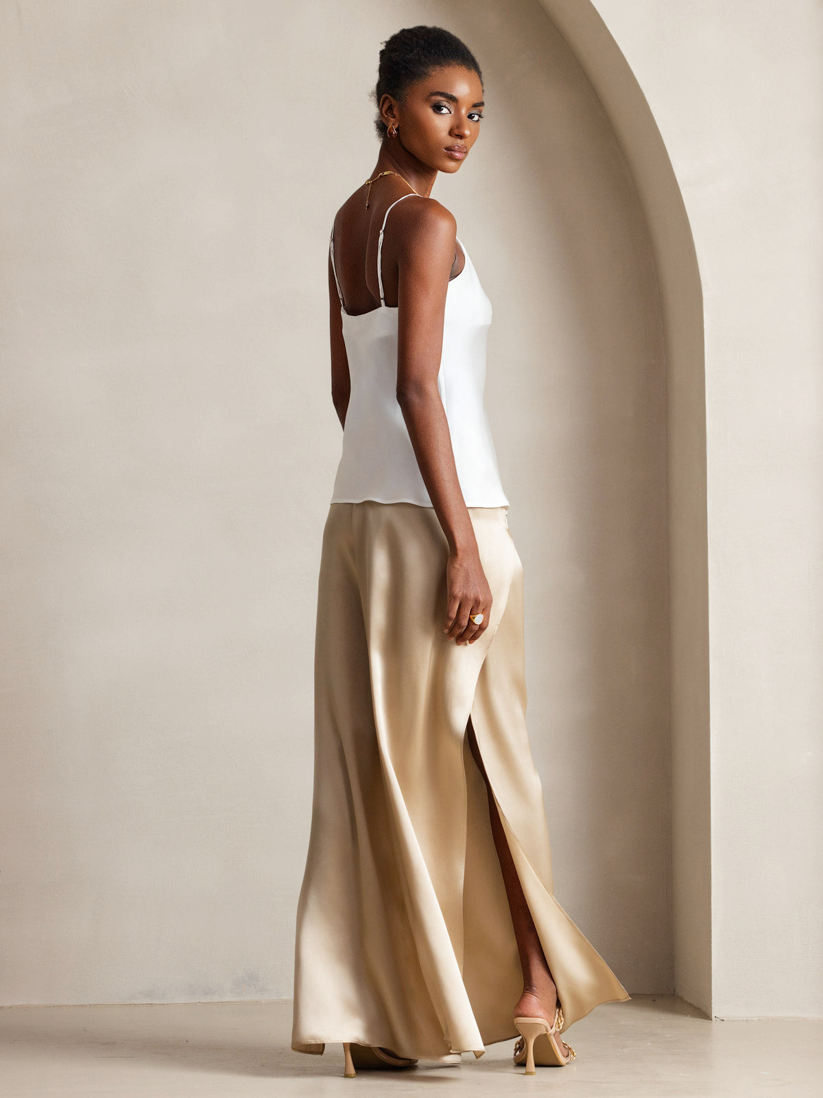 [Blanc] SilkSilky-FR Pure Soie Sans manches Camisoles 004