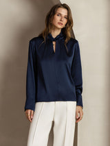 [Bleu Foncé] SilkSilky-FR 19Momme Soie Womens Shirt 005