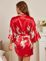 [Rouge Foncé] SilkSilky-FR 3/4 Sleeve Femme Peignoir 002