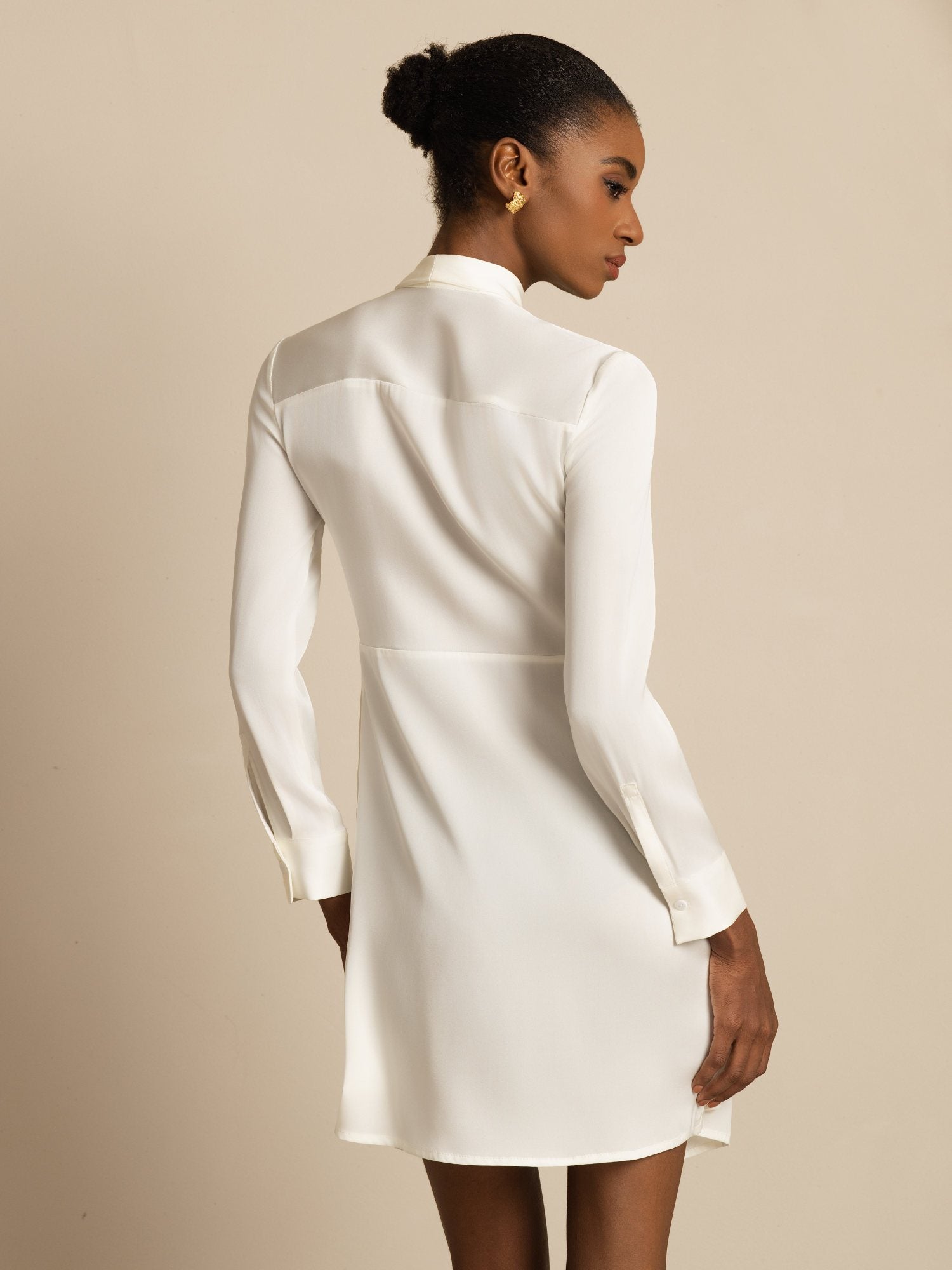 [Blanc] SilkSilky-FR 19Momme Soie Manches longues À Nouer Robes 002