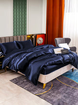 [Bleu Foncé] SilkSilky-FR 25Momme Parure de Lit Soie 002