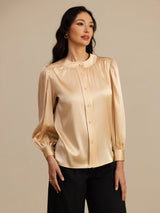 [Champagne] SilkSilky-FR 19Momme Long Sleeve Round Neck Blouse 003