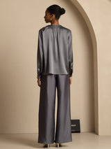 [Gris Foncé] SilkSilky-FR 19Momme Manches longues Col Rond Blouse 002