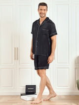 [Noir] SilkSilky-FR Manches courtes Col Cranté Homme Pyjamas 004