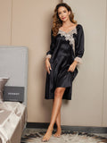 SilkSilky FR Pure Soie Manches longues Nightgown Noir 005