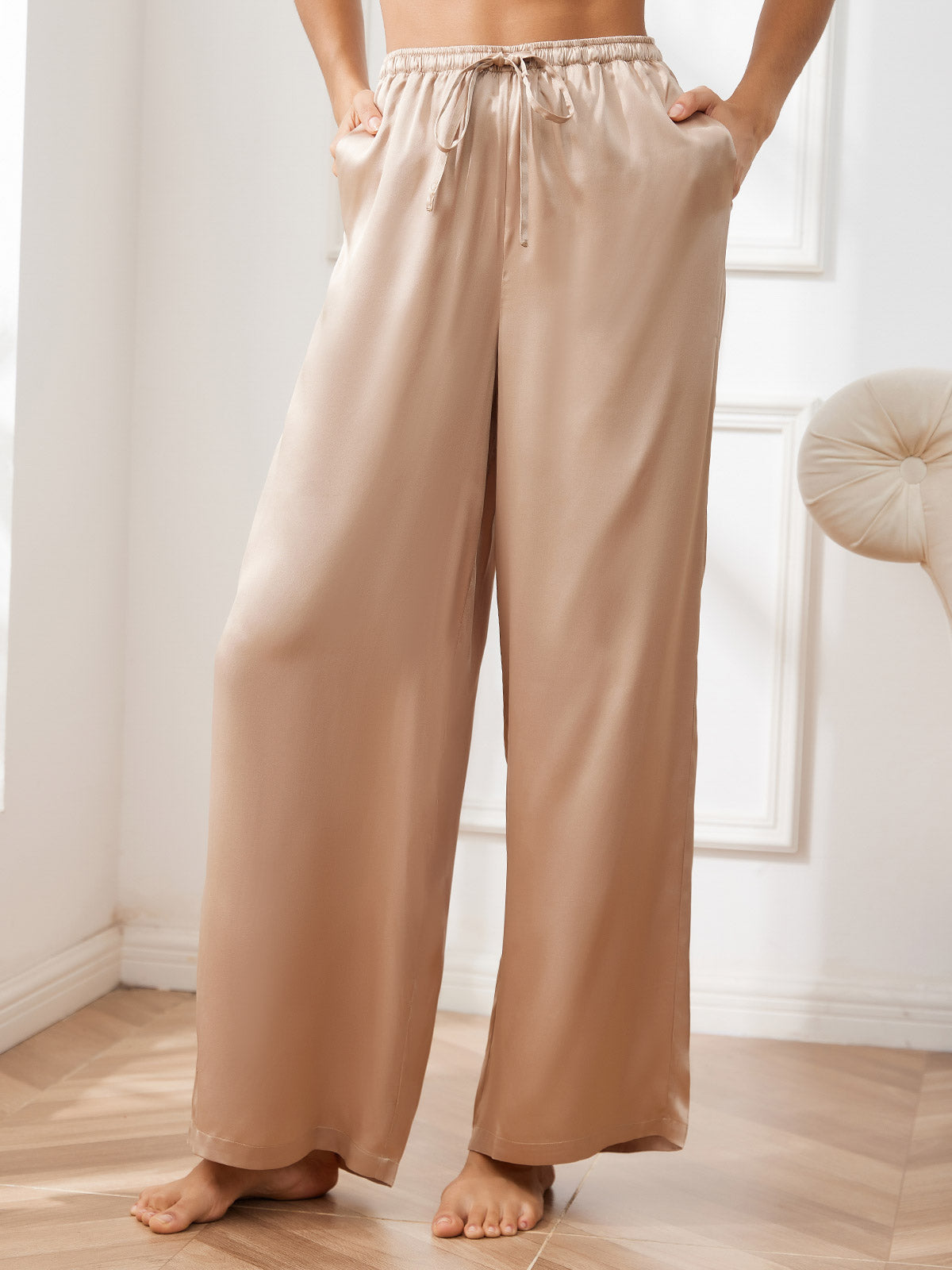 [Champagne] SilkSilky-FR Pure Soie Womens Pants 003