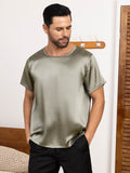 SilkSilky FR Pure Soie Manches courtes Col Rond Homme T Shirt VertGrisâtre 004