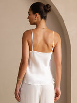 [Blanc] SilkSilky-FR Sleeveless V Neck Top À Fines Brides 002