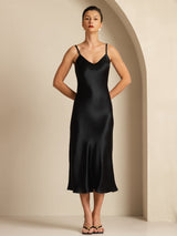 [Noir] SilkSilky-FR Sleeveless V Neck Robes 001