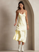 [Jaune Clair] SilkSilky-FR Sleeveless V Neck Chemises de nuit 006