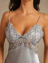 [Bleu Grisâtre] SilkSilky-FR Sleeveless Deep V Neck Chemises de nuit 005