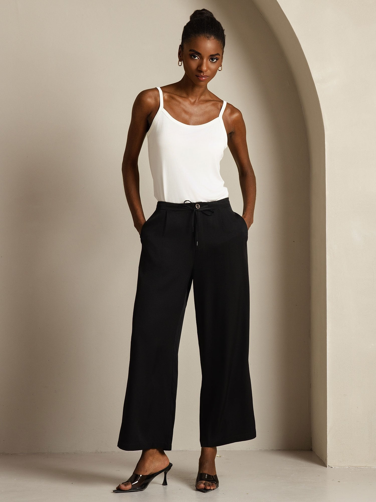 [Noir] SilkSilky-FR 19Momme Soie Womens Pants 006