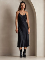 [Noir] SilkSilky-FR Sleeveless V Neck Robes 005