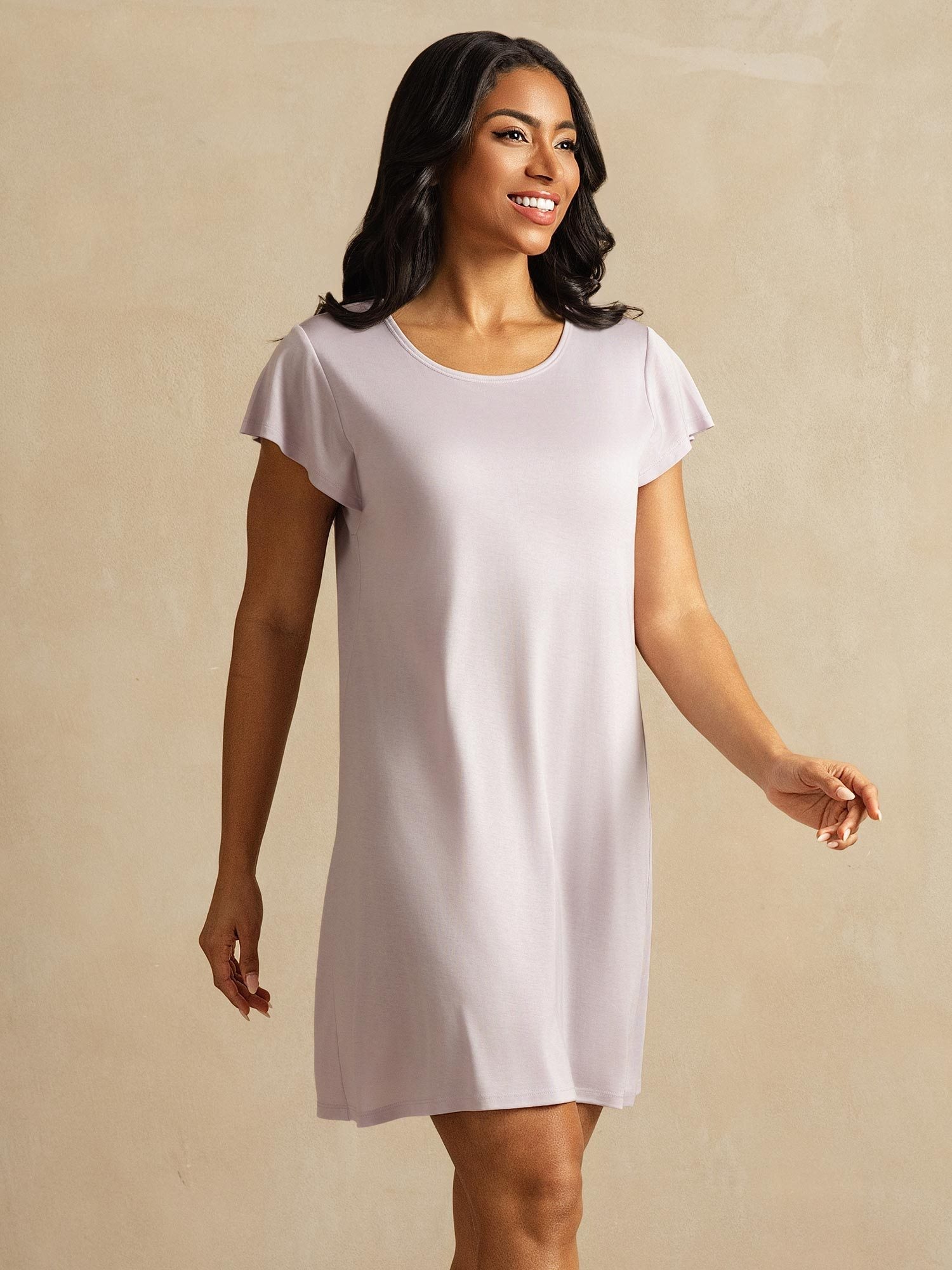 [Lavande] SilkSilky-FR Soie Col Rond Chemises de nuit 003