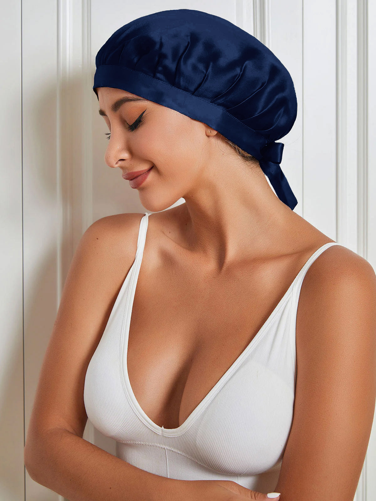 SilkSilky-FR Pure Soie Sleep Cap BleuFoncé 005