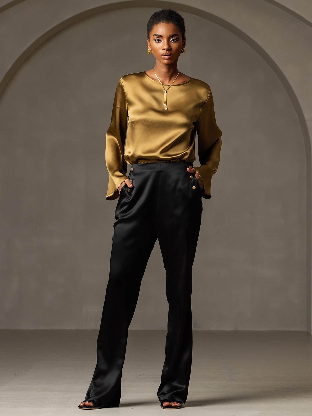 [Noir] SilkSilky-FR 19Momme Soie Womens Pants 003