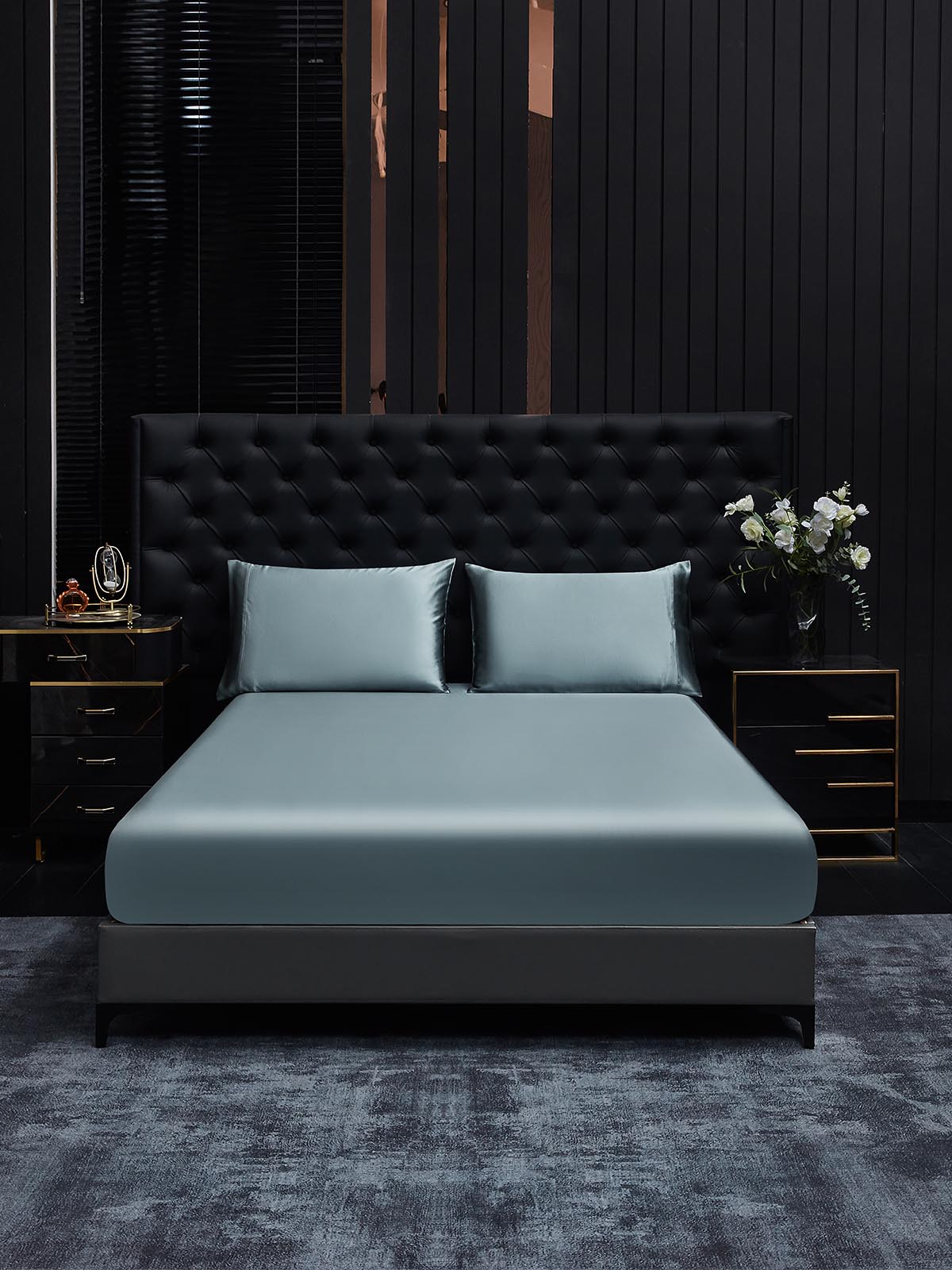 [Bleu Grisâtre] SilkSilky-FR 22Momme Pure Soie Bedding Set 001