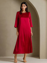[Rouge Vineux] SilkSilky-FR 3/4 Sleeve Round Neck Robes 006
