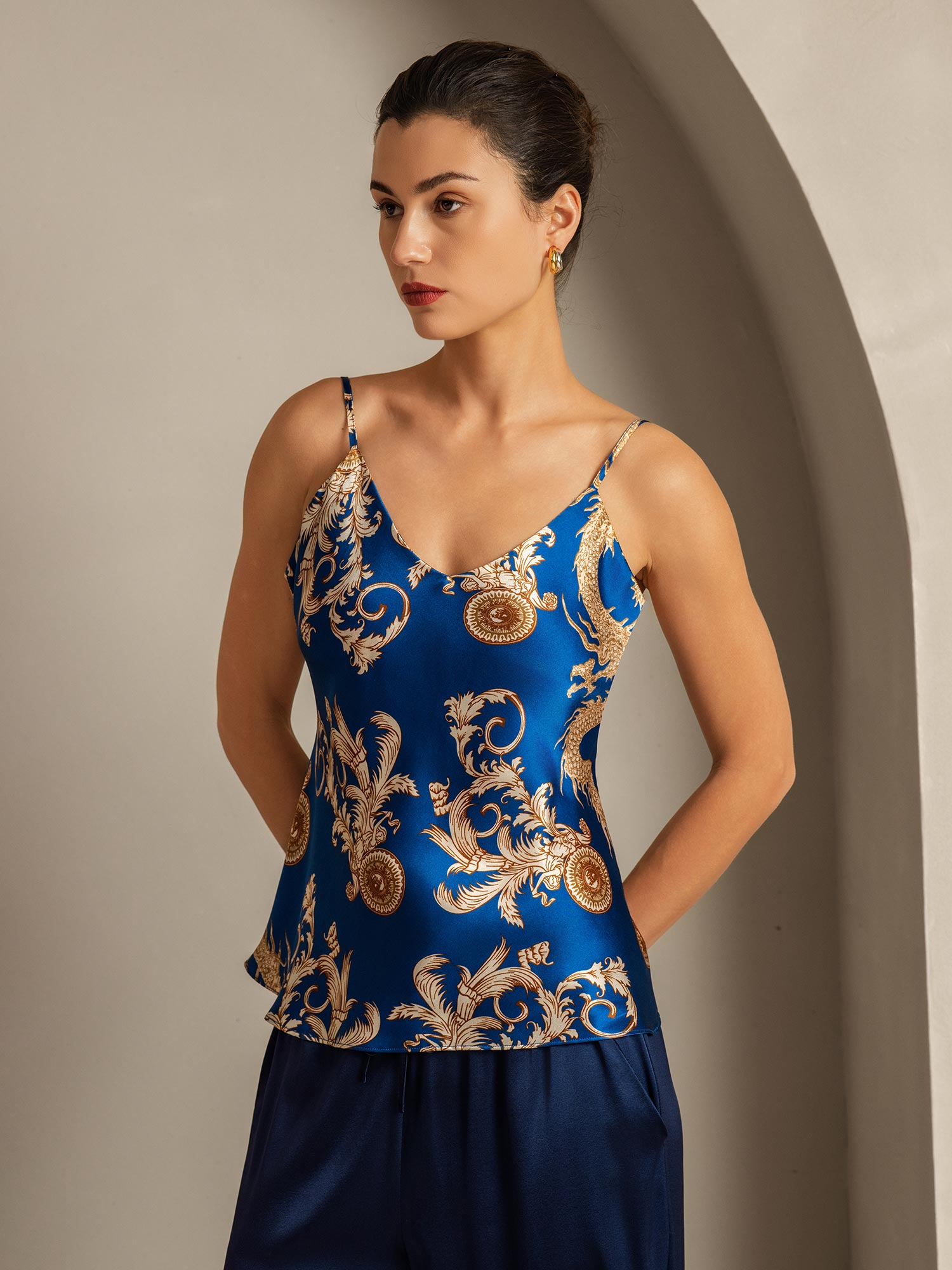 [Dragon Navy] SilkSilky-FR Pure Soie Camisoles 005