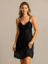[Noir] SilkSilky-FR Spaghetti Strap V Neck Chemises de nuit 004