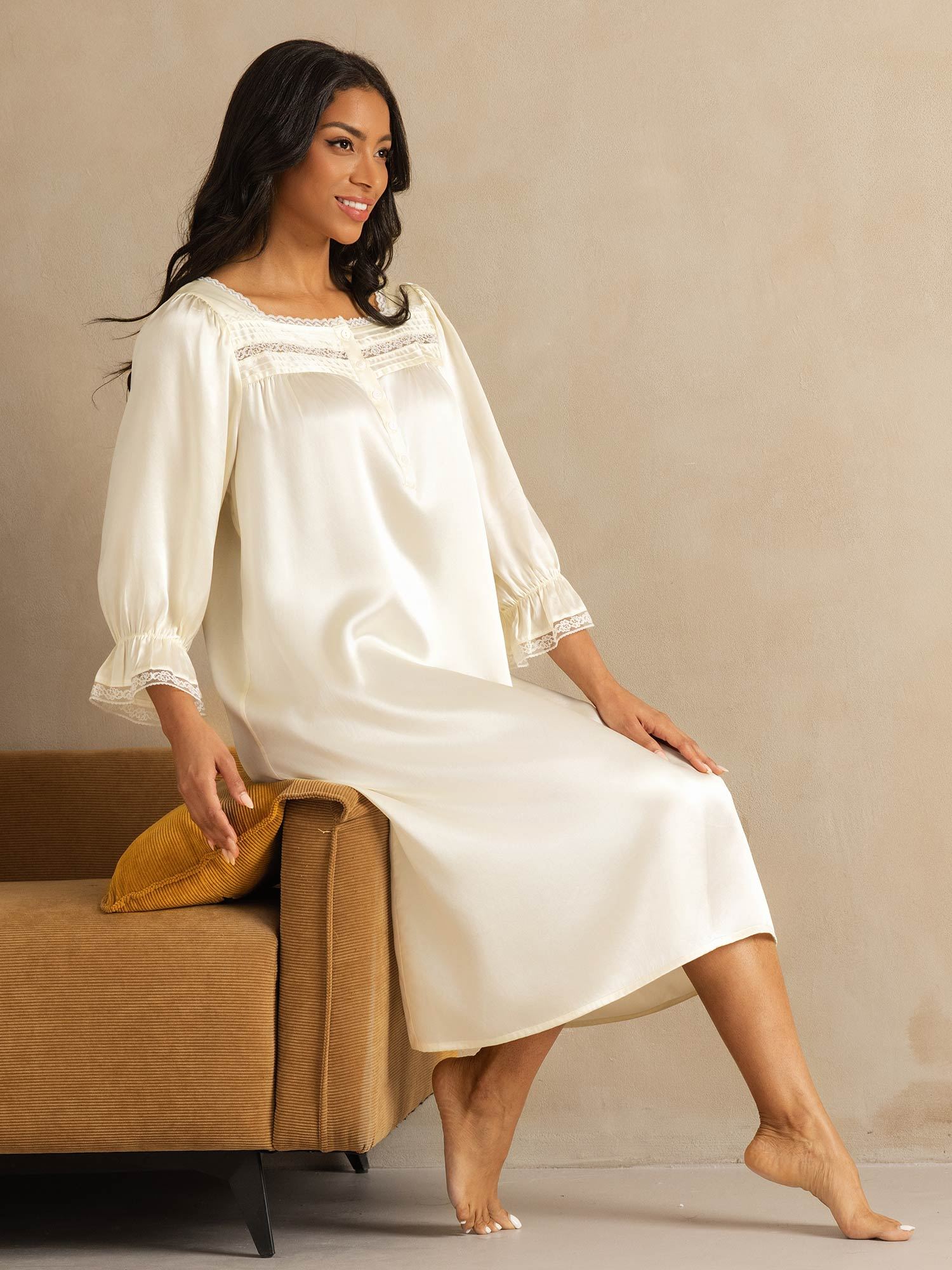 [Blanc] SilkSilky-FR Soie Nightgown 008