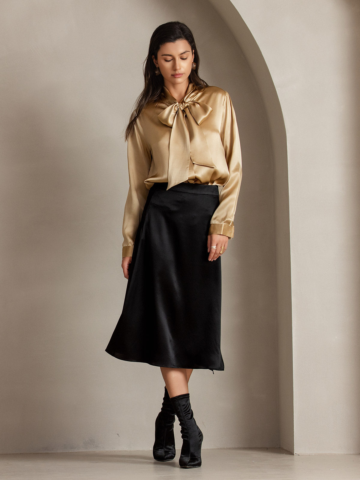 [Noir] SilkSilky-FR 19Momme Soie Skirt 005