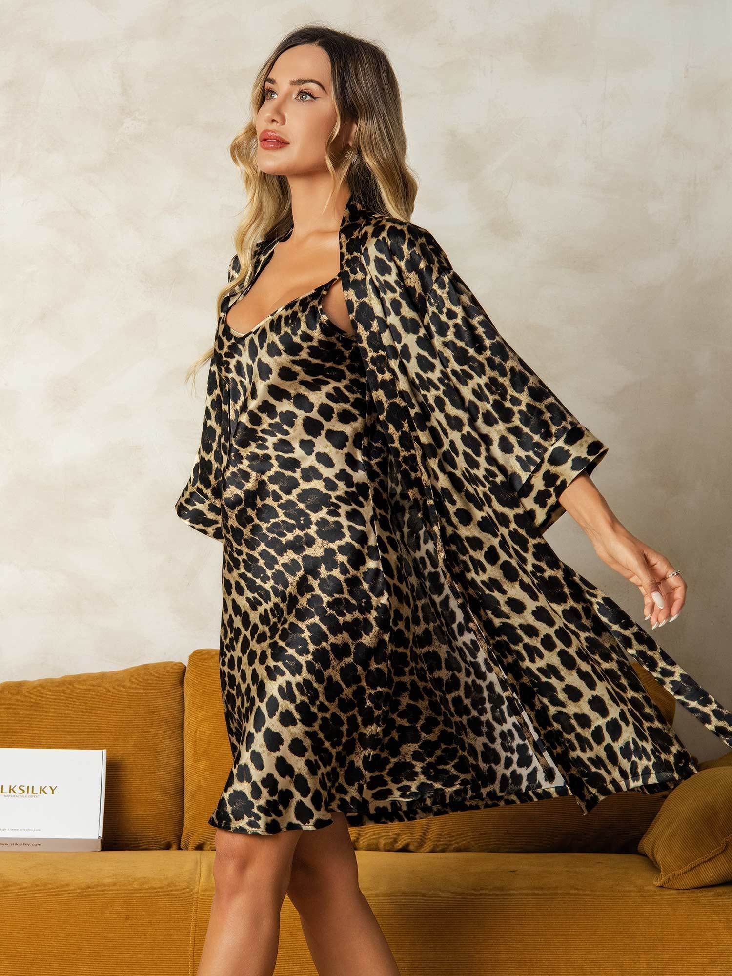[Leopard] SilkSilky-FR Soie Nightgown&Robe Set 004