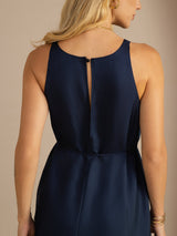 [Bleu Foncé] SilkSilky-FR Sleeveless Crew Neck Robes 006