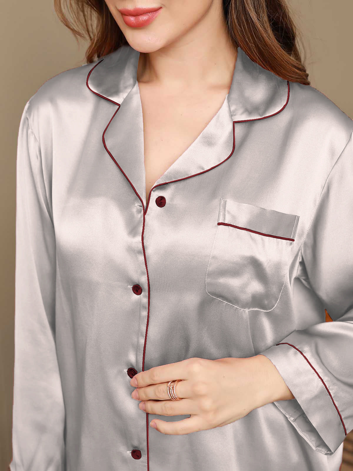 [Argent] SilkSilky-FR Pure Soie Womens Pajamas 006