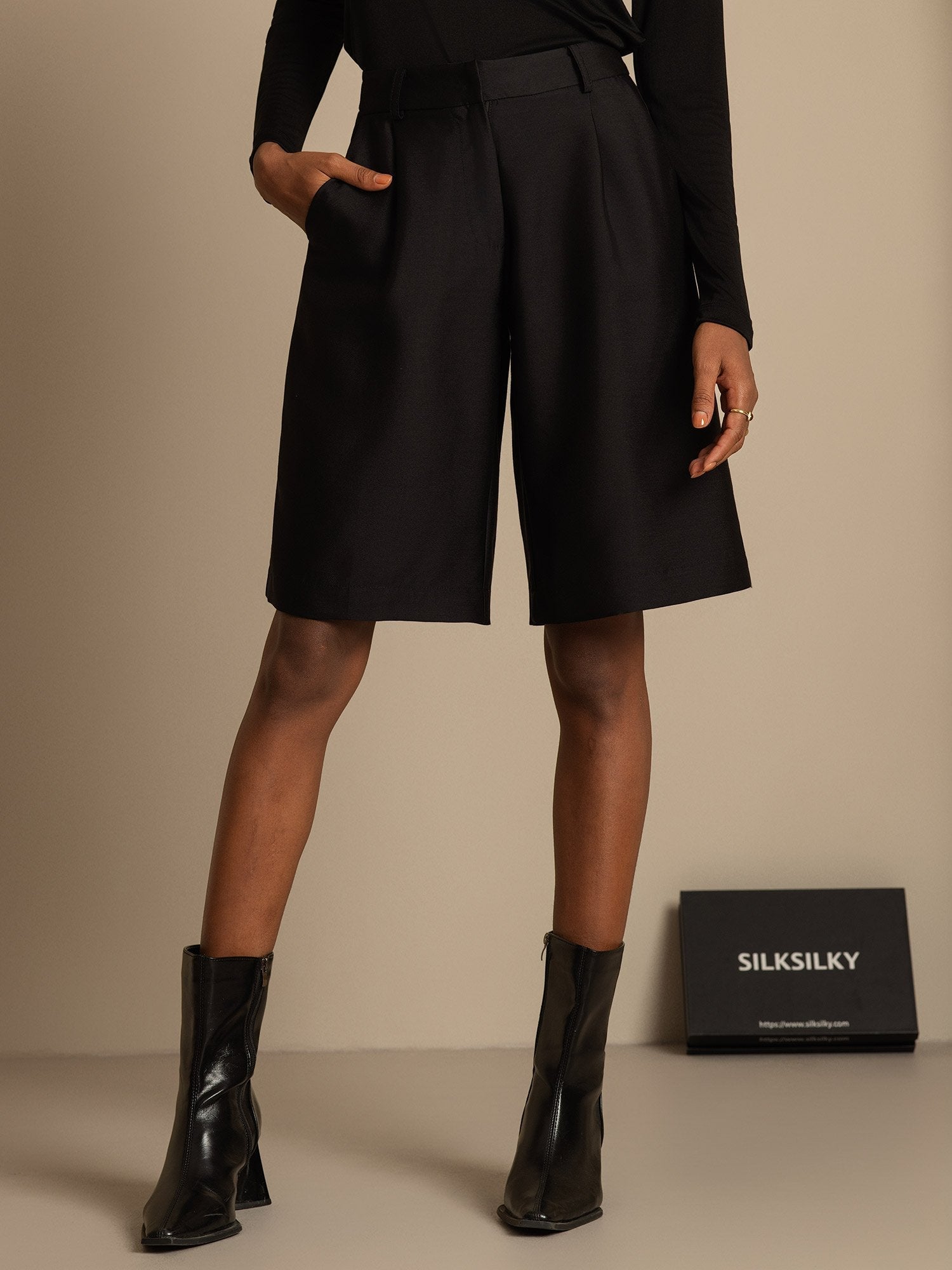 [Noir] SilkSilky-FR 32Momme Soie Womens Shorts 003,