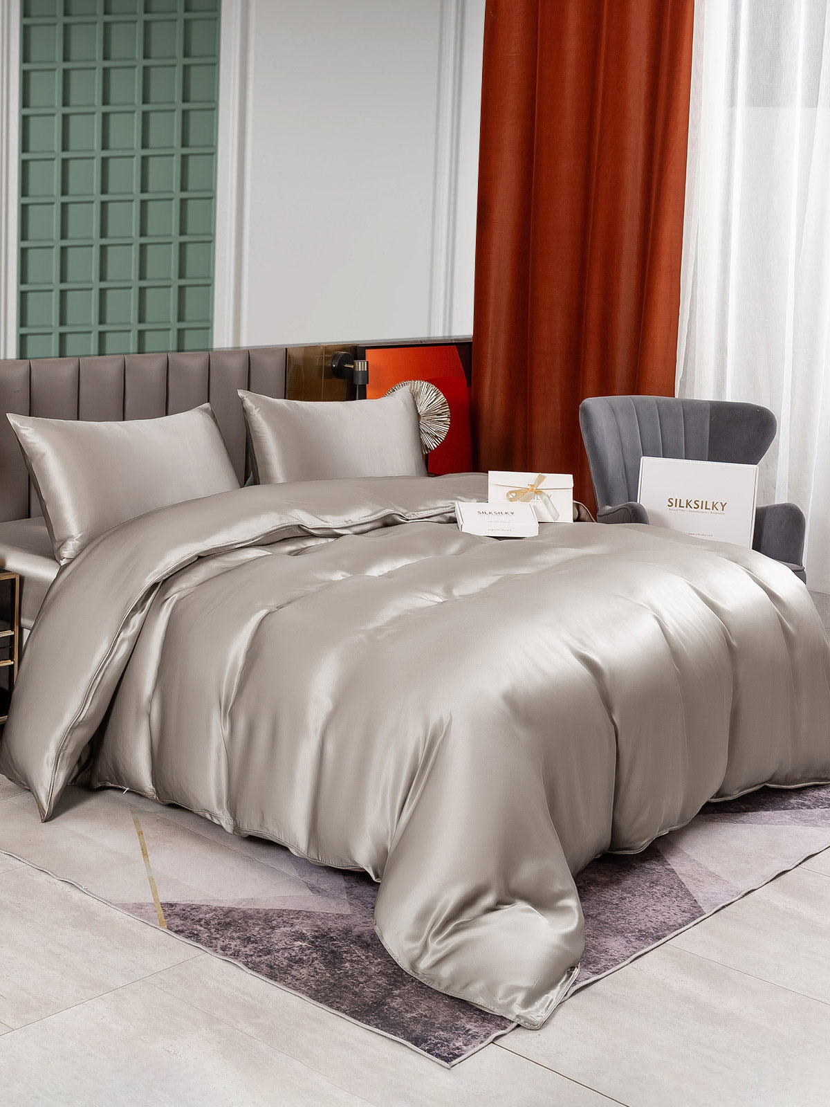 SilkSilky FR 25Momme Pure Soie Bedding Set Gris 004