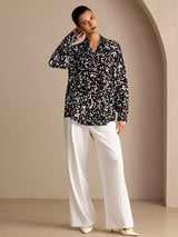 [Moucheté Noir] SilkSilky-FR Long Sleeve Lapel Collar Blouse 004