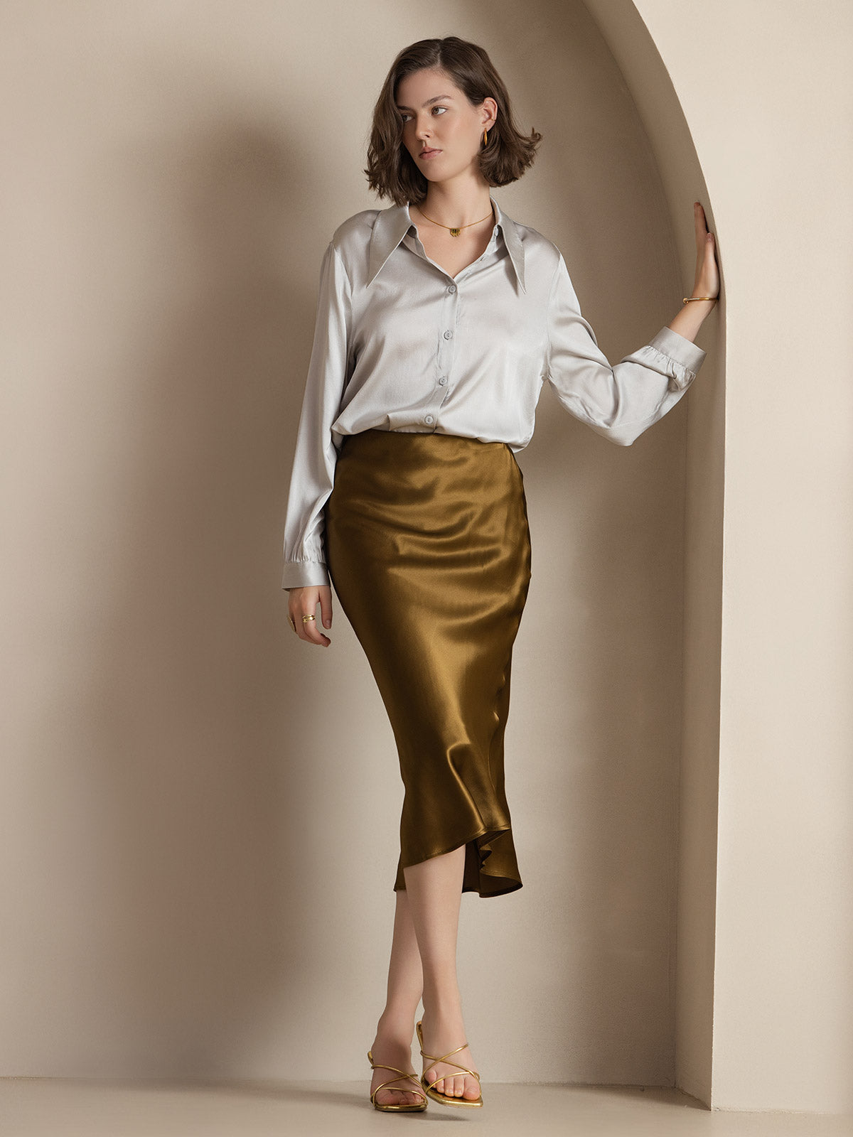 [Brun] SilkSilky-FR 19Momme Pure Soie Skirt 005