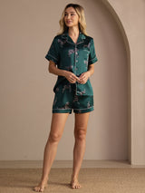 [Zèbre Émeraude] SilkSilky-FR Short Sleeve Lapel Collar Femme Pyjamas 006