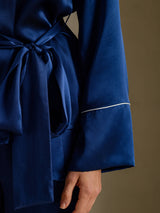 [Bleu Foncé] SilkSilky-FR Long Sleeve Shawl Collar Femme Pyjamas 004