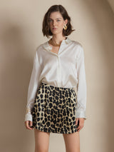 [Blanc] SilkSilky-FR Long Sleeve Lapel Collar Femme Chemise 001