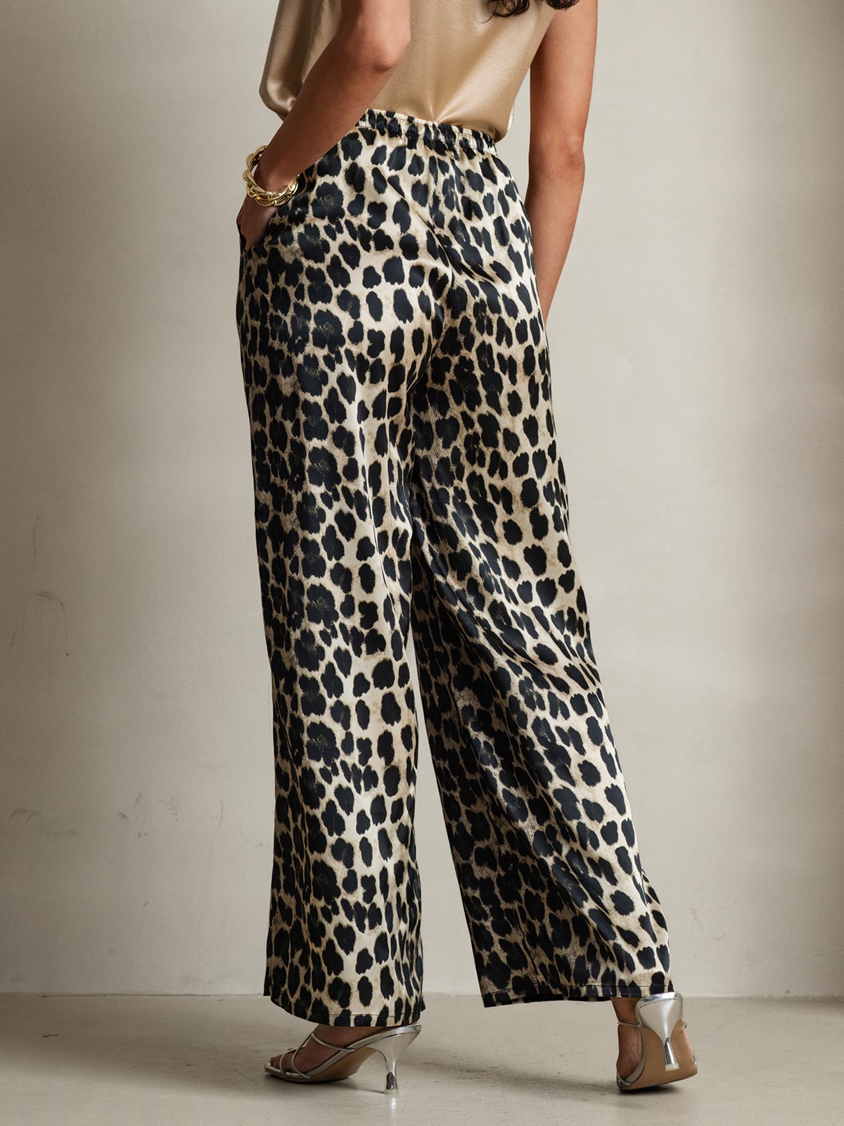 SilkSilky-FR Pure Soie Womens Pants Leopard 002