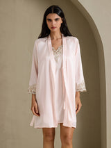 [Rose] SilkSilky-FR 3/4 Sleeve V Neck Peignoir&Robe de Chambre 001