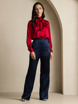 [Rouge Vineux] SilkSilky-FR Long Sleeve High Neck Blouse 008