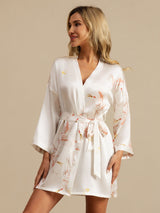 [Blanc] SilkSilky-FR 3/4 Sleeve Femme Peignoir 001