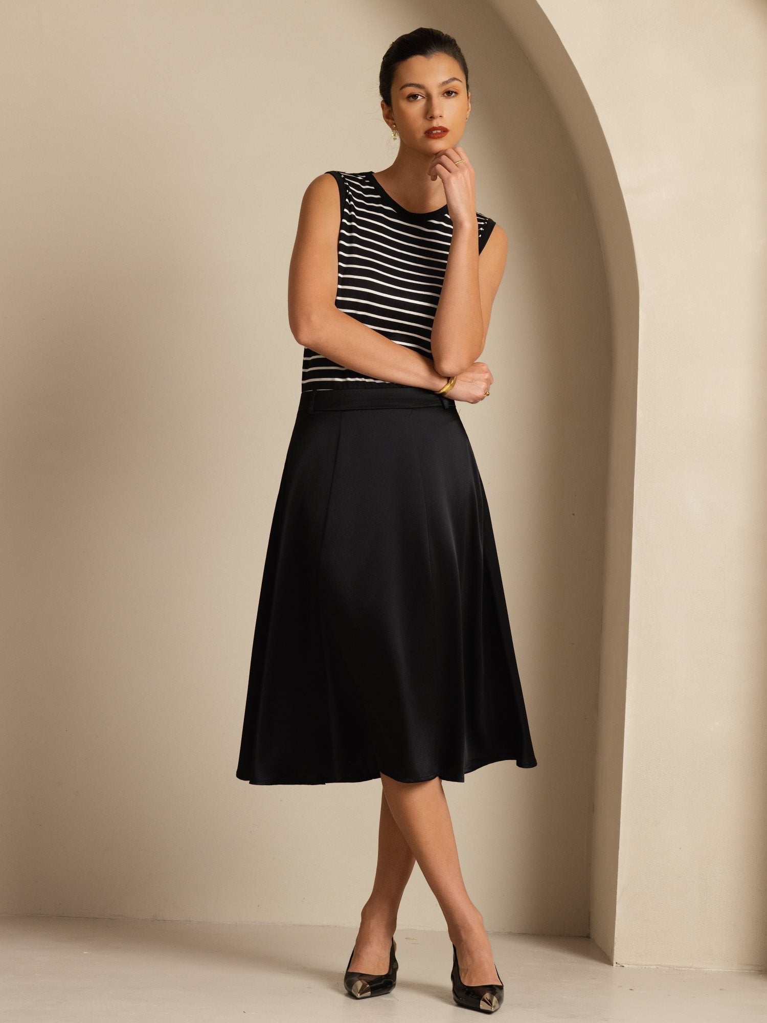 [Noir] SilkSilky-FR 19Momme Jupes 006